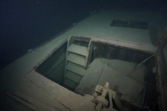 Ledi wreck, wreck of a Ledi ship, cargo ship for mass freight, bulk cargo taken at night in Lake
