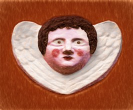 Old angel figure, late Renaissance stone carving, Rinnesches Haus, Kornmarkt, Osterode am Harz,