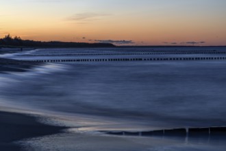 Groothing in the sea, sunset, long exposure, Zingst, Fischland-Darß-Zingst, Western Pomerania