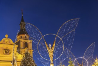 Baroque Christmas market with illuminated angels between the Protestant City Church and the