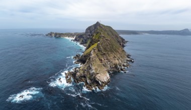Aerial view, cliffs and sea at Cape of Good Hope, Cape Point Lighthouse, Cape Peninsula, Cape Point