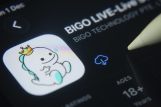 Dhaka, Bangladesh- 01 Dec 2025: A close-up of the Bigo Live app icon in the App Store on an iPad
