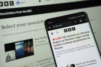 Dhaka, Bangladesh - 17 March 2025: BBC Newspaper website is displayed on a smartphone screen, and
