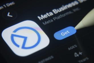 Dhaka, Bangladesh- 01 Dec 2025: A close-up of the Meta Business Suite app icon in the App Store on