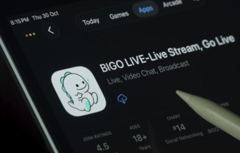 Dhaka, Bangladesh- 30 Oct 2025: Bigo Live app displayed on a iPad screen in dark mode with a