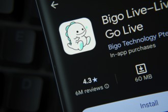 Dhaka, Bangladesh- 27 July 2025: Bigo Live app from Google Playstore is displayed on a smartphone