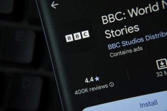 Dhaka, Bangladesh- 27 July 2025: BBC app from Google Playstore is displayed on a smartphone screen