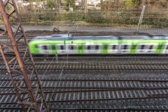 S-Bahn train on the route east, in front of Essen main station, regional transport in North