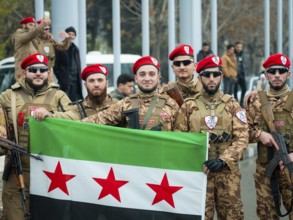 Aleppo, Syria – December 08, 2025: The Syrian Army and Public Security forces hold a military