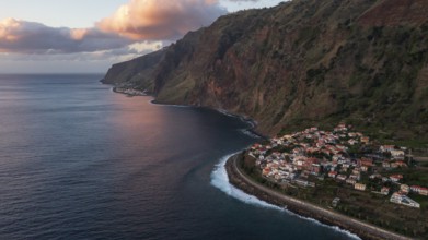Aerial view, Jardim do Mar, cliffs, Madeira, Portugal