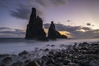Ilheus da Rib volcanic rock formation on the cliffs of Ribeira da Janela, Madeira, Portugal