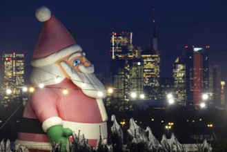 In a Christmas tree center near Frankfurt am Main, a multi-metre-high inflated figure of Santa