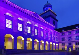 The town hall illuminated for the Christmas market in Witten, Ruhr area, North Rhine-Westphalia,