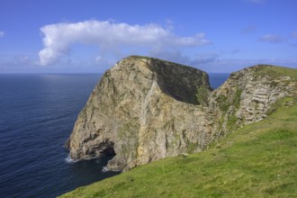 View of blue sea and cliffs with rock gate from Portacloy Loop Cliff Walk, Muingnabo, County Mayo,