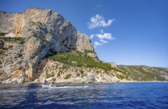 Picturesque rocky coast, cliffs and blue sea, Golfo di Orosei, Baunei, Sardinia, Italy