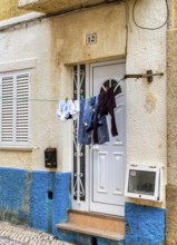 Typical Mediterranean architecture with small narrow streets and streets, Nazare, Portugal