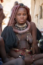 Portrait, Himba woman, traditional Himba village, Kaokoveld, Kunene, Namibia