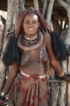 Young woman, Himba woman, traditional Himba village, Kaokoveld, Kunene, Namibia