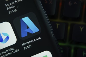 Dhaka, Bangladesh- 27 July 2025: Close-up of smartphone screen showing the Microsoft Azure app icon