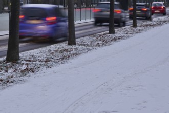 Winter, slippery roads with snow and ice, slippery roads, Germany