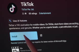 Dhaka, Bangladesh- 19 Sep 2025: A close-up of the TikTok app from the Microsoft Store is shown on a