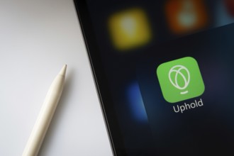 Dhaka, Bangladesh- 19 Sep 2025: A close up of an iPad screen displaying the Uphold app