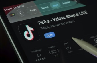Dhaka, Bangladesh- 30 Oct 2025: TikTok app displayed on a iPad screen in dark mode with a digital