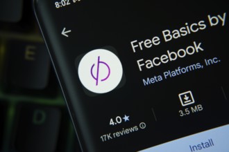 Dhaka, Bangladesh- 27 July 2025: Free Basics by Facebook app from Google Playstore is displayed on