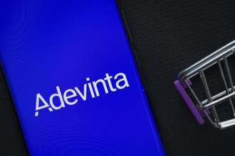 Dhaka, Bangladesh- 03 July 2025: A smartphone displaying the Adevinta logo next to a miniature