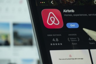 Dhaka, Bangladesh- 21 Nov 2025: A iPad screen displaying the Airbnb app on App store