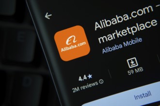 Dhaka, Bangladesh- 21 Nov 2025: Alibaba.com app from Google Playstore is displayed on a smartphone