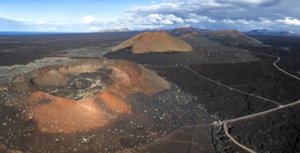 Montaña Quemada and Montaña Pedro Perico volcanoes, volcanic landscape with craters and lava