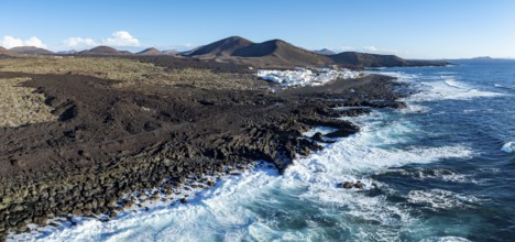Coastal village fishing village El Golfo, volcanic landscape, coastal landscape, aerial view,