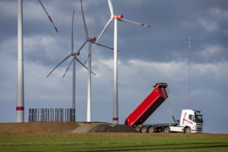 Construction site of the new Bedburg 3 wind farm, on recultivated open-cast mining site, 9 wind