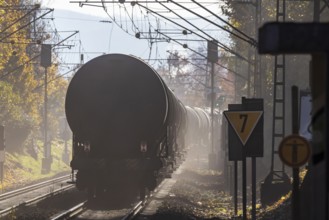 Freight train on the so-called Schusterbahn, a bypass of Stuttgart Central Station. Stuttgart,