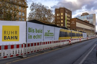 Construction site of the stop at the main train station, for the new city railway, visualization of