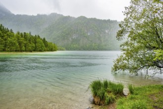 Landscape of Lake Offensee on a rainy day in spring, Salzkammergut, Austria