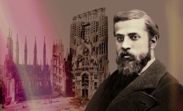 Portrait of Antoni Gaudí i Cornet, 1852 – 1926, Catalan architect and designer from Spain, the