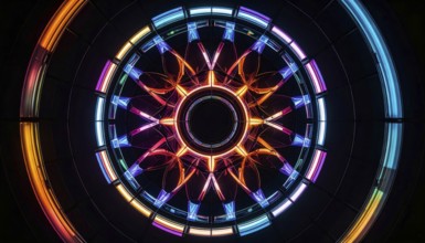 Abstract background of slightly unfocused multicolored glass lenses spinning and rotating,