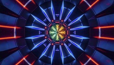 Abstract background of slightly unfocused multicolored glass lenses spinning and rotating,