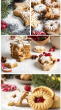 Collage of Christmas cookies and sweets, variation of sweet desserts, lots of unhealthy calories,