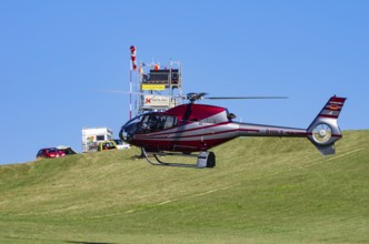 A Eurocopter EC 120B Colibri helicopter, D-HALX registration, during a flight demonstration as part
