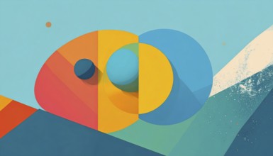 Vector art illustration, spheres, rectangles, triangles and geometric pattern, vector wallpaper