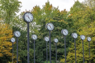The art installation Zeitfeld in Volksgarten Park in Düsseldorf-Oberbilk, a total of 24 station