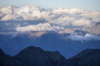 Mountain panorama at sunset, Stubai Alps, South Tyrol, Italy