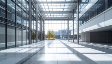 Modern architectural framework with glass and steel structure, glass facade with a greed of steel