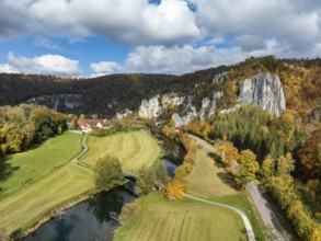 Aerial view of Käppeler Manor with St. George's Basilica near Thiergarten in the Upper Danube