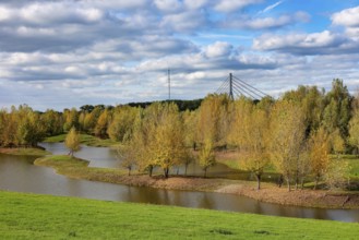 Wesel, Lower Rhine, North Rhine-Westphalia, Germany - autumn on the Lippe, trees with colorful