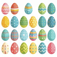 Set of easter eggs flat design on white background, abstract vector wallpaper illustration, banner