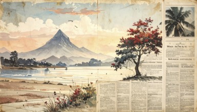 Grunge old public newspaper, texture background wallpaper illustration, vintage tattered yellow